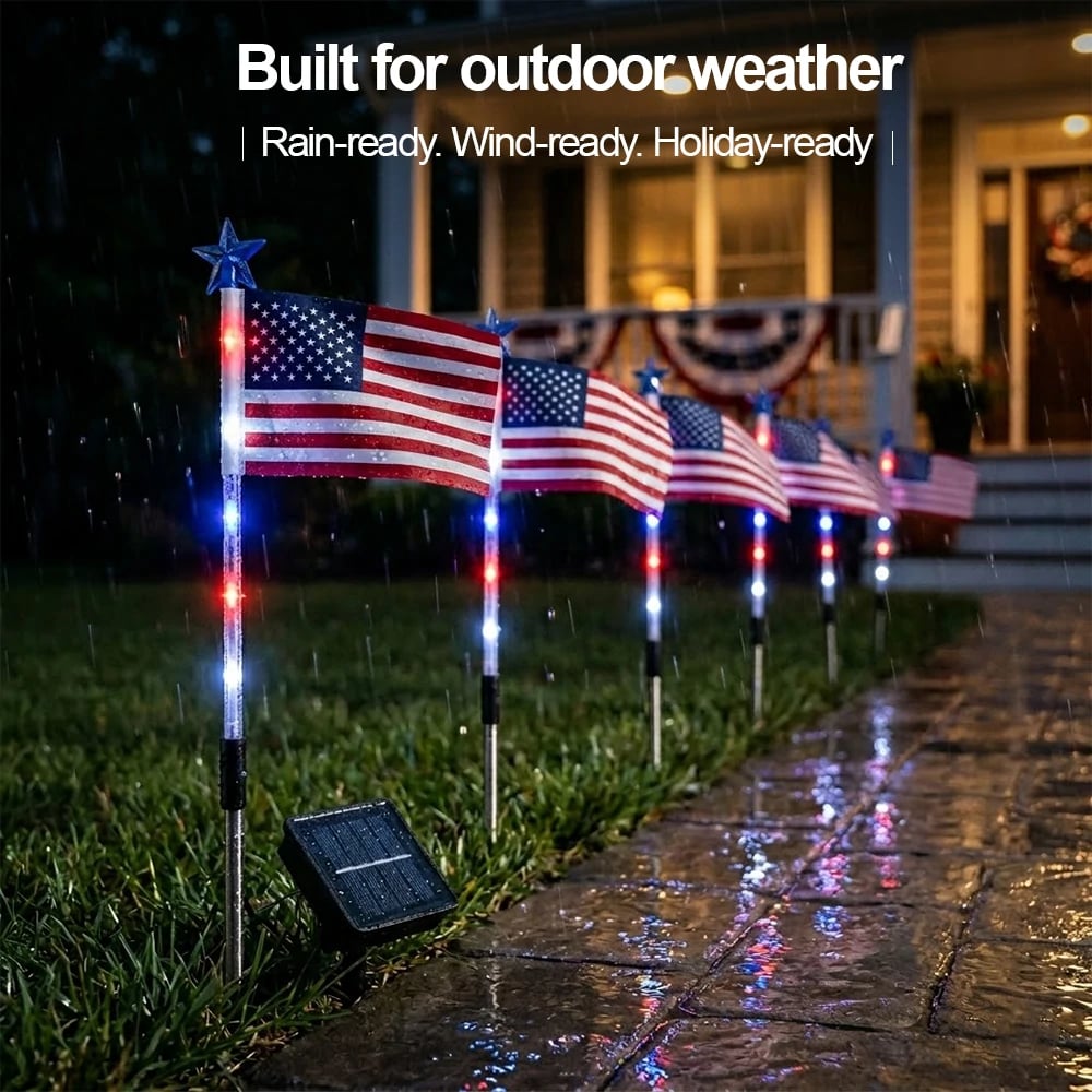 8 Solar American Flag Pathway Lights – Red, White & Blue Yard Glow