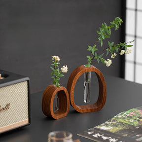 NatureNest – Solid Wood Glass Flower Vase