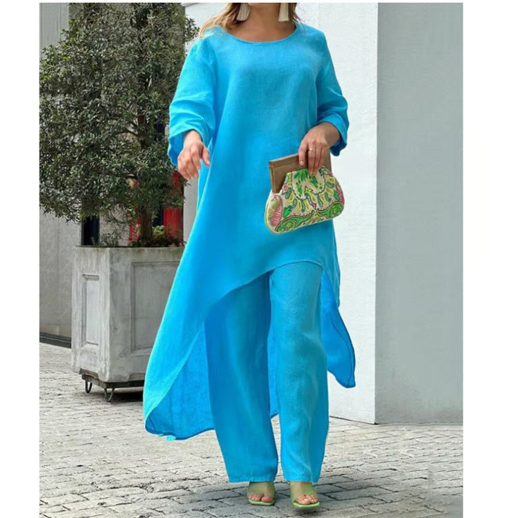 LunaFit – Women's Solid Color Linen Casual Suit