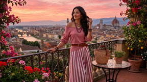 StripeLuxe – Striped Maxi Skirt Set with Belt