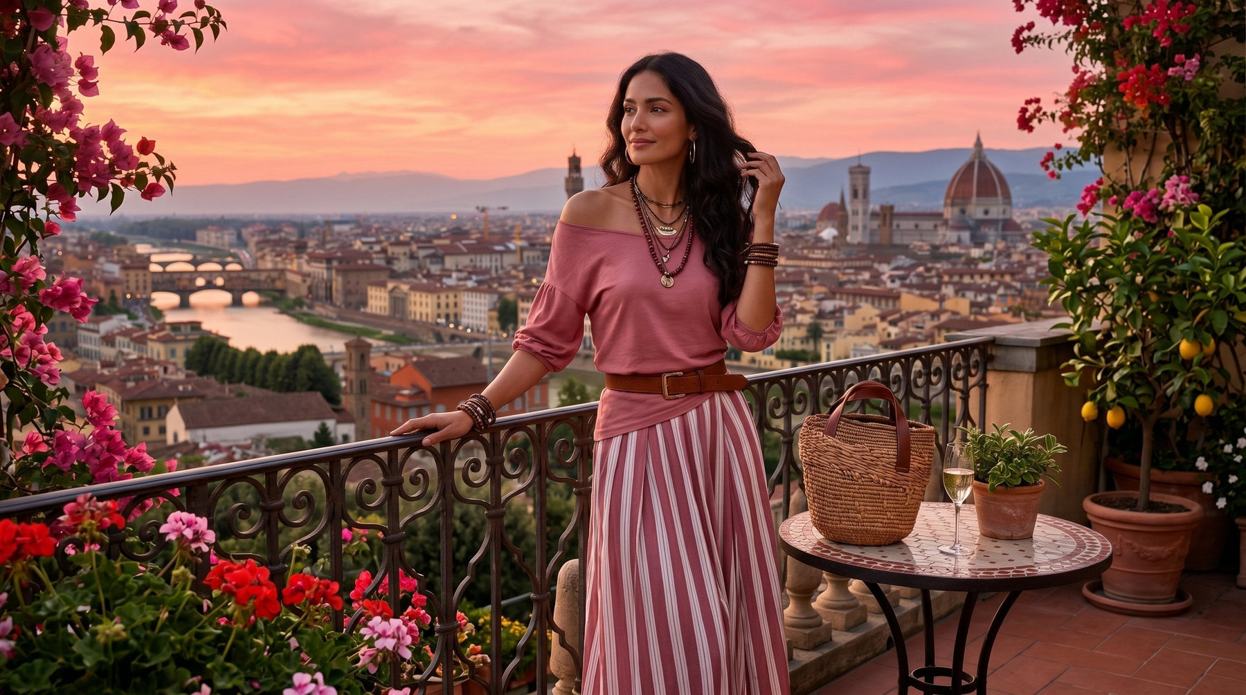StripeLuxe – Striped Maxi Skirt Set with Belt