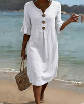 CottonCharm – Button Ruffle Sleeve Dress