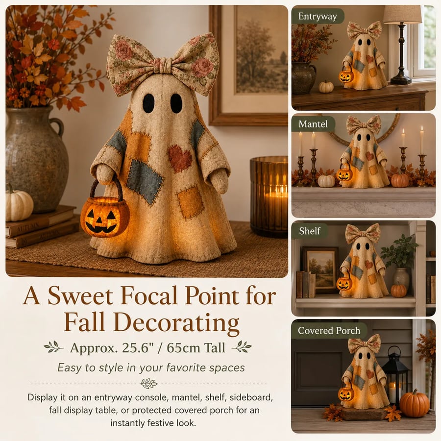 GlowGhost – Lighted Vintage Patchwork Ghost Decor