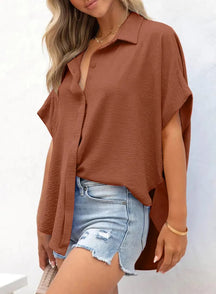 LunaWear – Casual Button Slit Hem Women’s Top