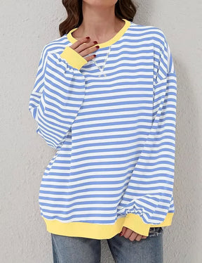 StripeAura – Women’s Color Block Striped Sweatshirt