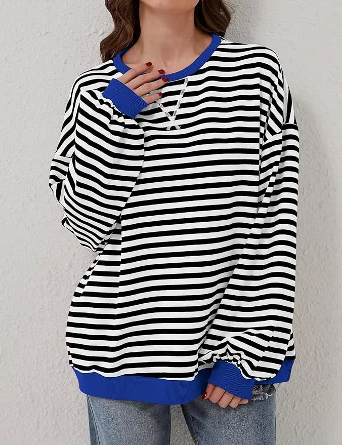 StripeAura – Women’s Color Block Striped Sweatshirt