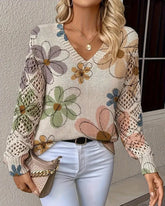 LaceWeave | V-Neck Openwork Knit Sweater