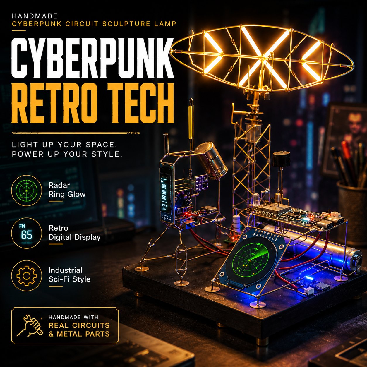 NeonForge - Handmade Cyberpunk Circuit Sculpture Lamp