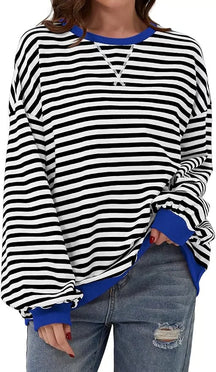 StripeAura – Women’s Color Block Striped Sweatshirt