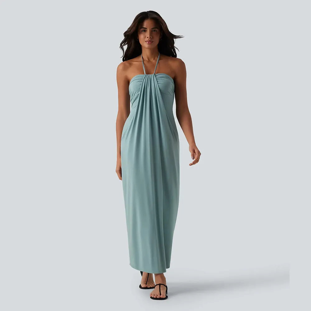 HalterTie – Elegant Back Maxi Dress with Pockets