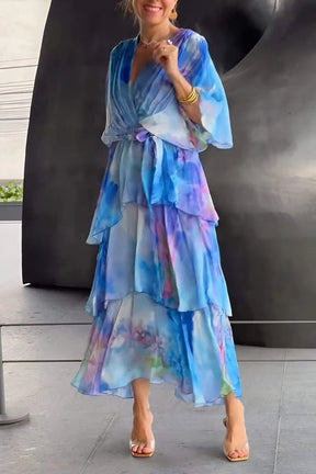 AuraFlow – Watercolor Chiffon Maxi Dress