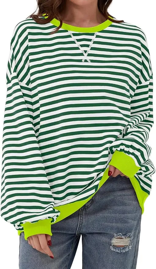 StripeAura – Women’s Color Block Striped Sweatshirt