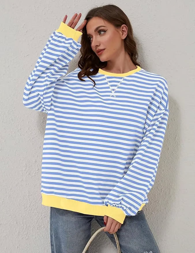 StripeAura – Women’s Color Block Striped Sweatshirt
