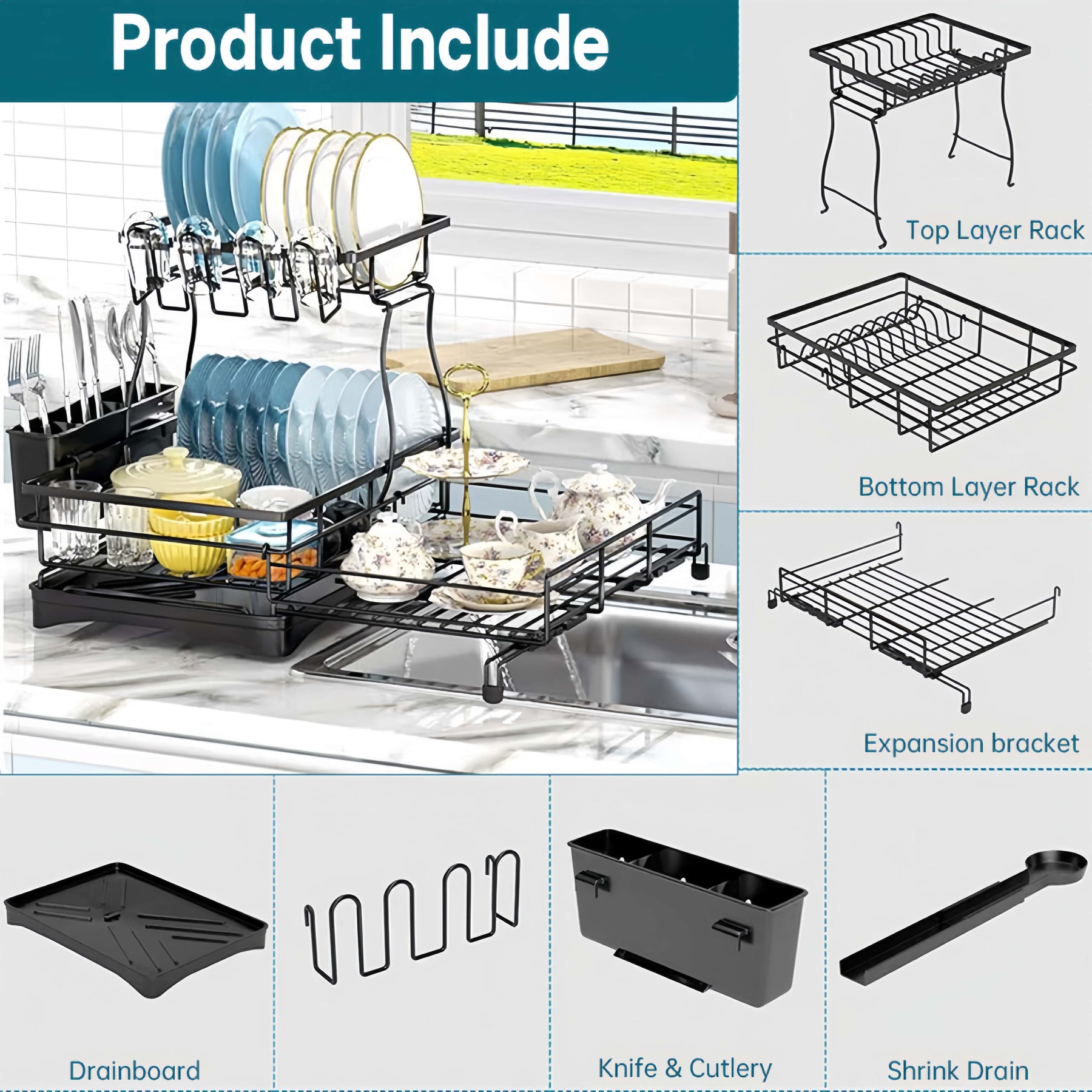 KitchenFlow – Adjustable Dish Drying Storage Rack