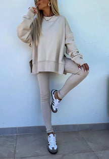SoftEase – Comfy Slit Sweatshirt Two-Piece Set