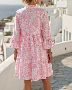 BloomLayer – Floral Tiered V-Neck Dress