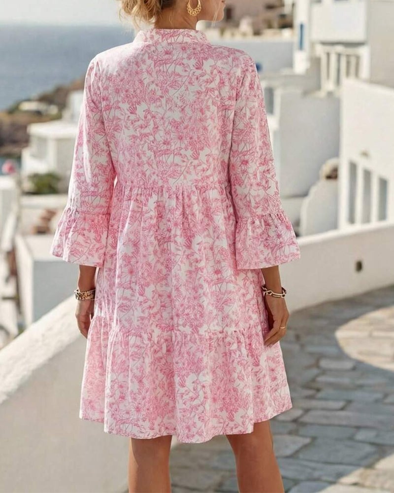 BloomLayer – Floral Tiered V-Neck Dress