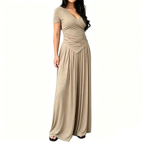 MaisonLuxe – Sophisticated Wrap Top & Wide Leg Pants Set
