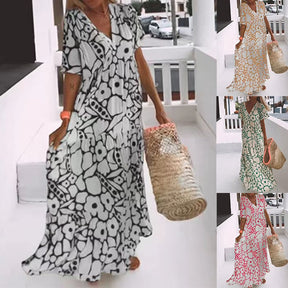 FloraLuxe – Short Sleeved Printed Summer Dress