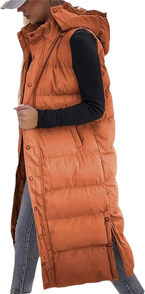 QuiltChic – Women's Long Puffer Vest with Hood