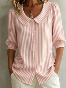 AuraClassic – Women’s Retro Peter Pan Collar Striped Shirt