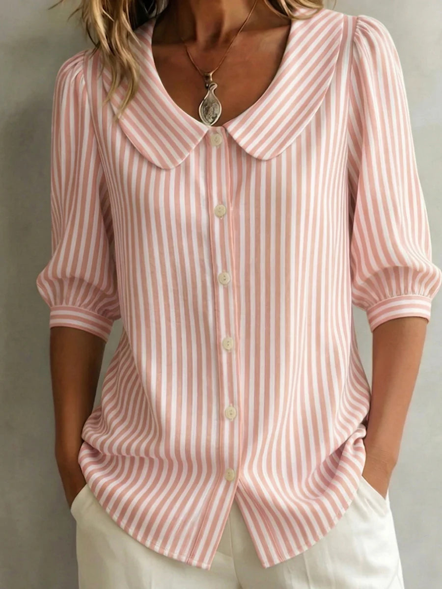 AuraClassic – Women’s Retro Peter Pan Collar Striped Shirt