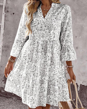 BloomLayer – Floral Tiered V-Neck Dress