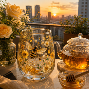 HoneyGlow Garden - Limited Edition Bee Glass Tea Cup