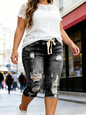 DenimBloom –  High Waist Cropped Denim Jeans