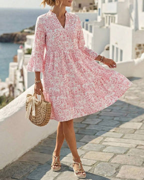 BloomLayer – Floral Tiered V-Neck Dress
