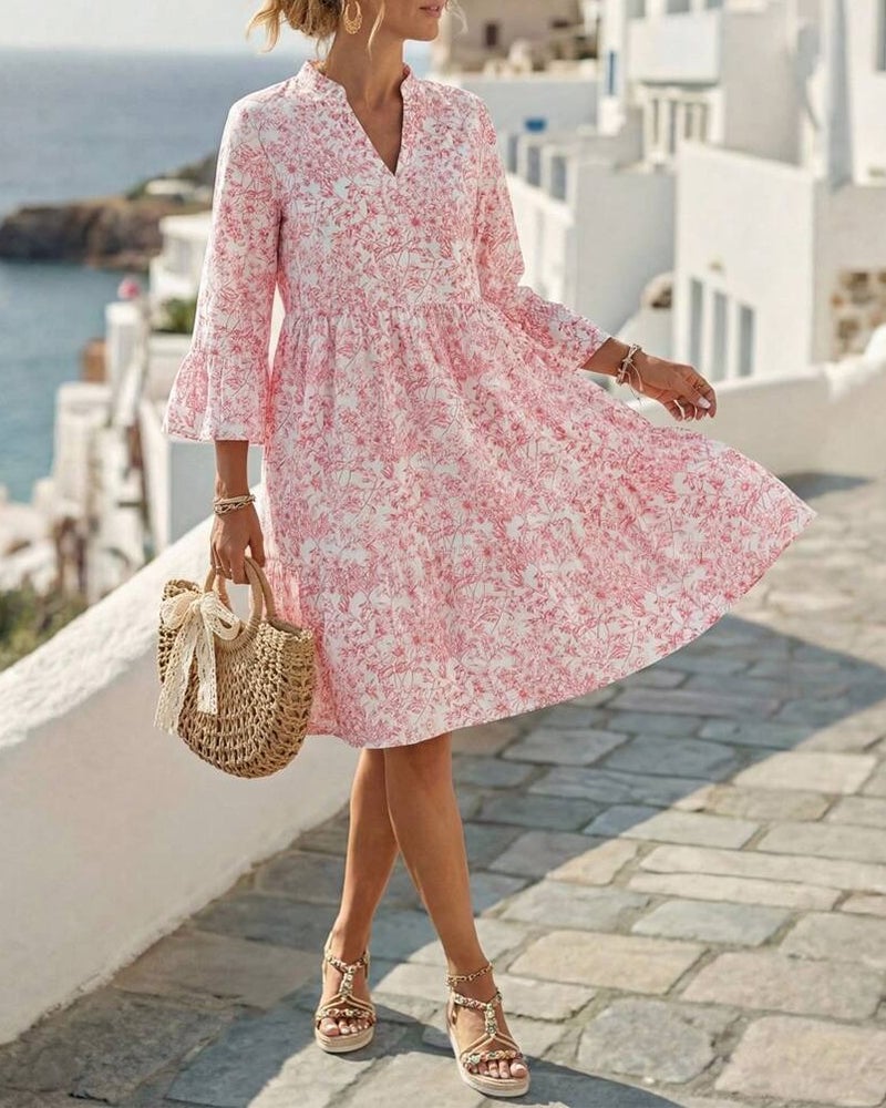 BloomLayer – Floral Tiered V-Neck Dress