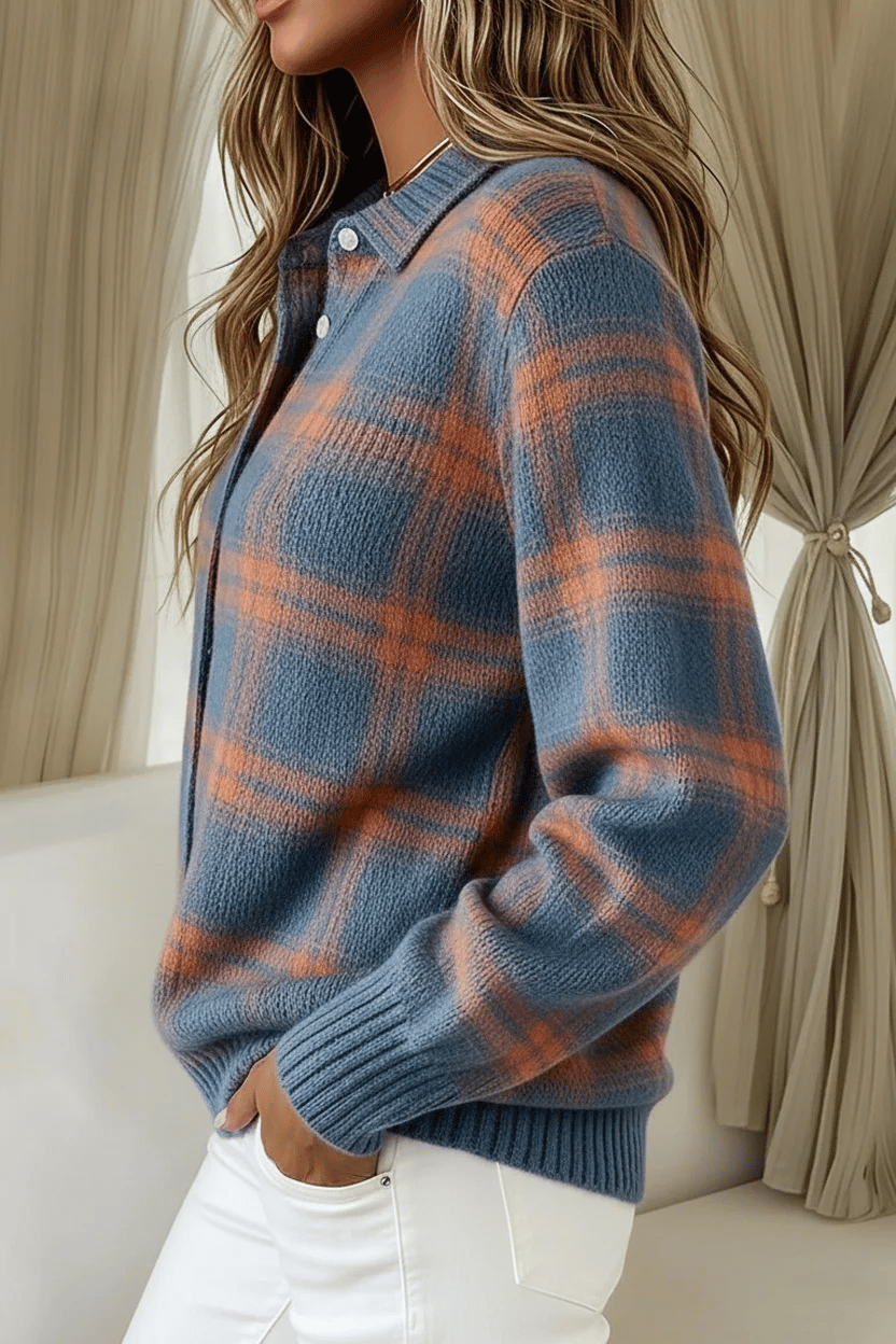 ChicWeave – Plaid Collar Cardigan