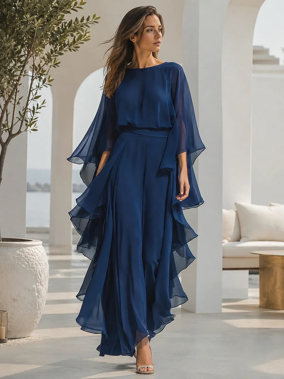 GraceLuxe – Elegant Chiffon Outfit Pants Set