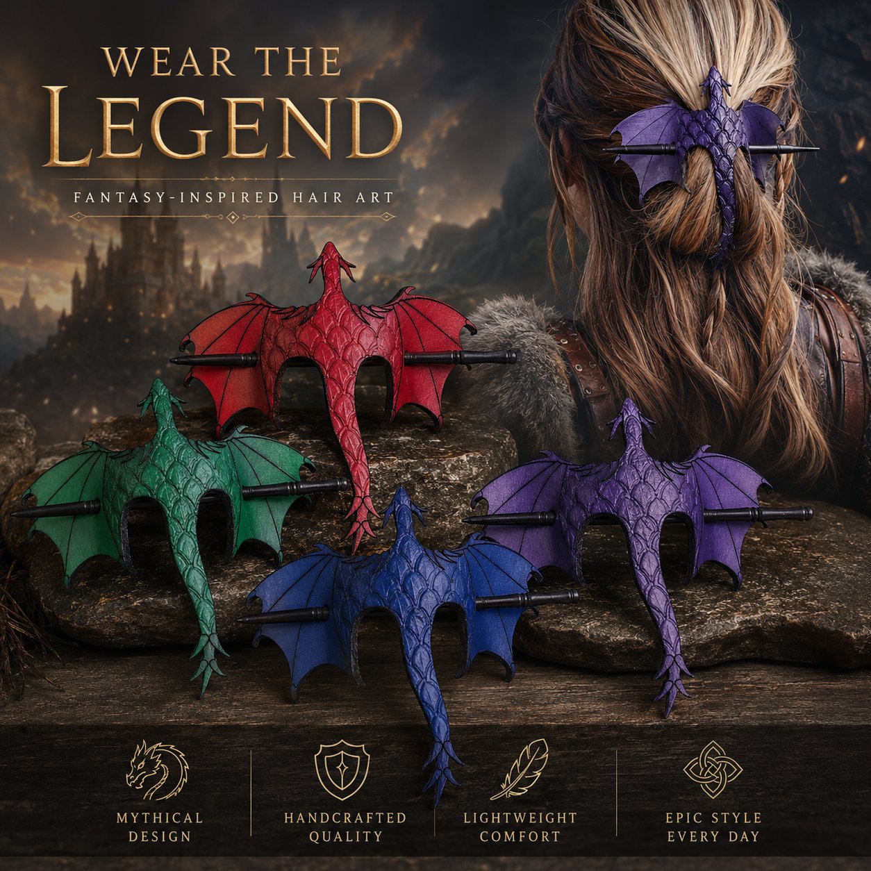 DragonCrown - Medieval Dragon Hair Stick