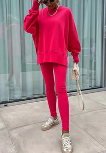 SoftEase – Comfy Slit Sweatshirt Two-Piece Set