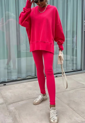 SoftEase – Comfy Slit Sweatshirt Two-Piece Set