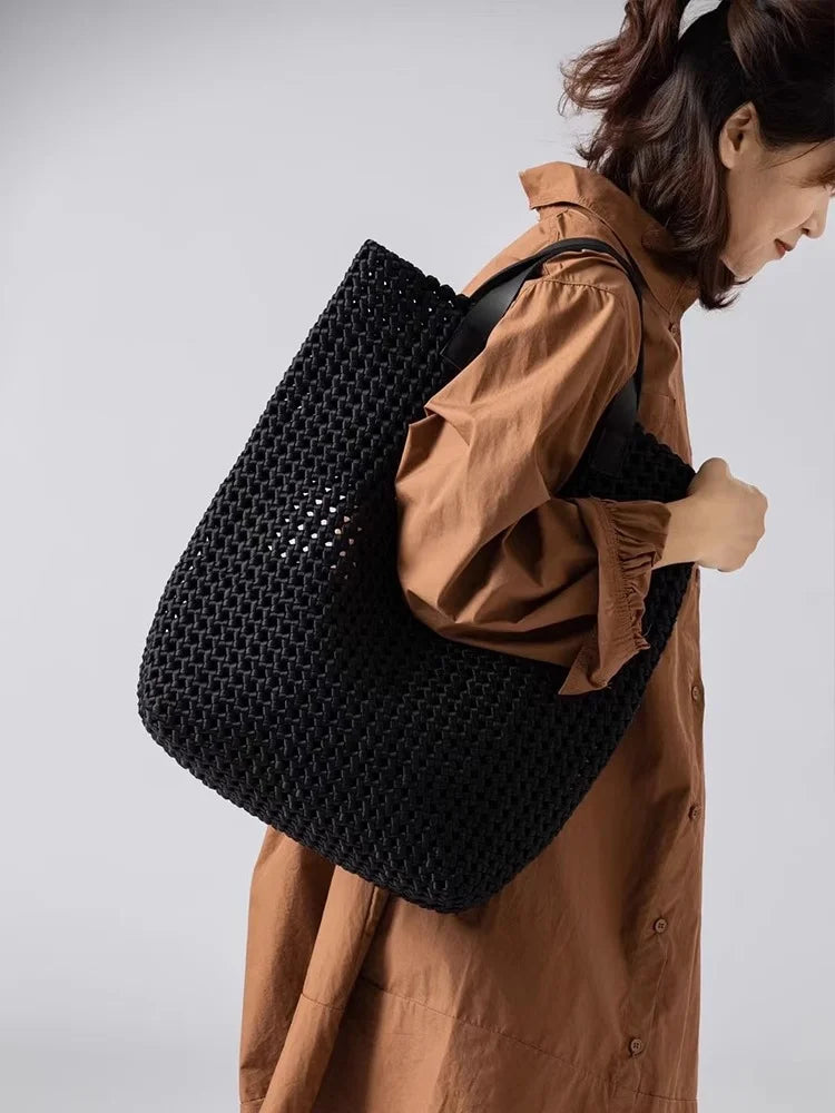 LuxeWeave – Handwoven Oversized Leather Tote Bag
