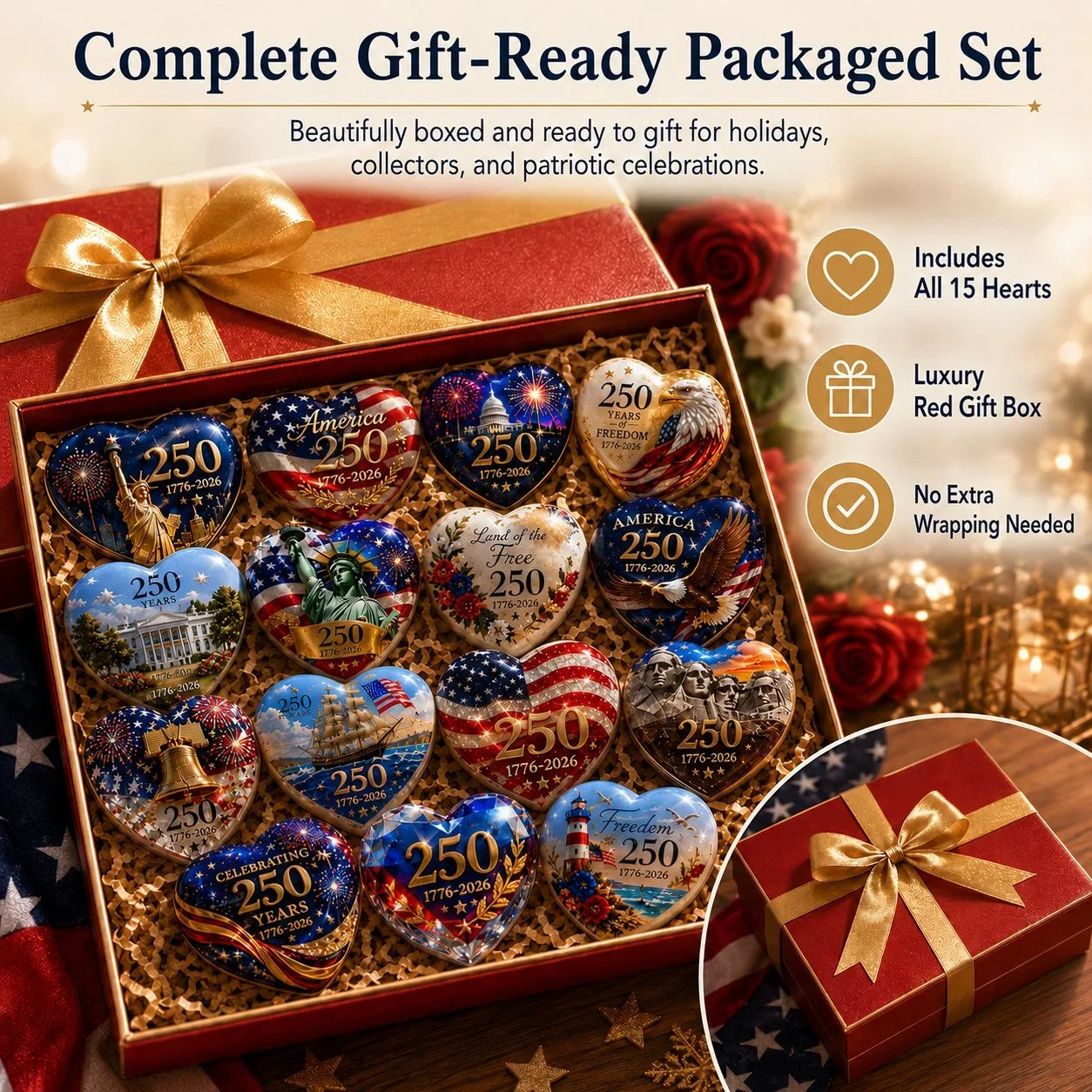 PatriotHearts – America 250th Anniversary Heart Ornament Collection