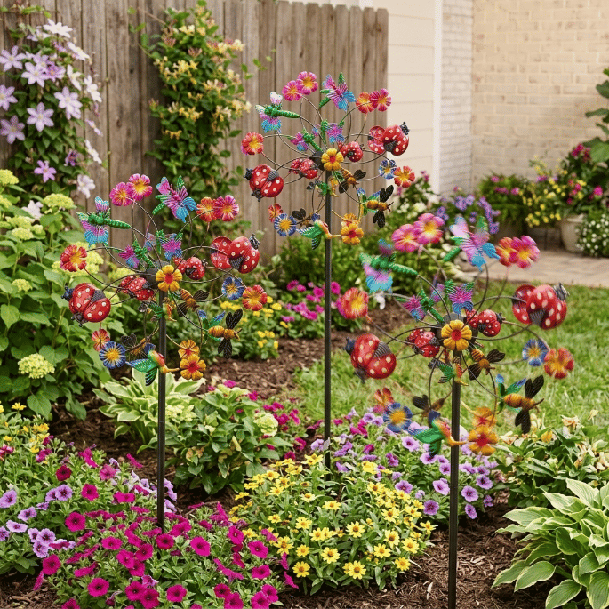 ☀️🌀Outdoors Wind Spinners with Decorative Flowers🌸(Includes bracket)
