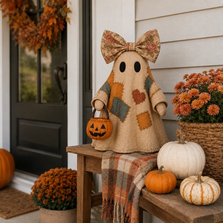 GlowGhost – Lighted Vintage Patchwork Ghost Decor