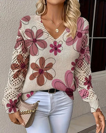 LaceWeave | V-Neck Openwork Knit Sweater