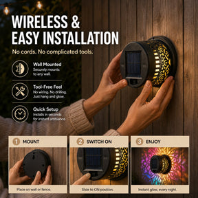 MandalaGlow - Solar Mandala Wall Light Outdoor Fence Projector Lamp
