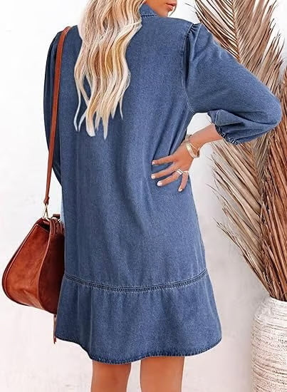 Deniva | Elegant V-Neck Denim Dress
