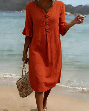 CottonCharm – Button Ruffle Sleeve Dress