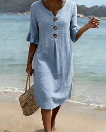 CottonCharm – Button Ruffle Sleeve Dress