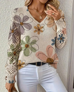 LaceWeave | V-Neck Openwork Knit Sweater