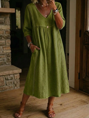 LinenLace – Casual Patchwork Linen-Cotton Dress