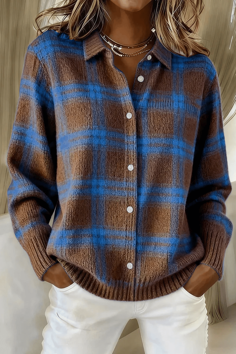 ChicWeave – Plaid Collar Cardigan