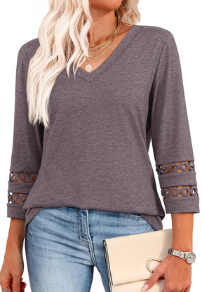 ClairaMode | Relaxed Fit V-Neck Sleeve Women Tee