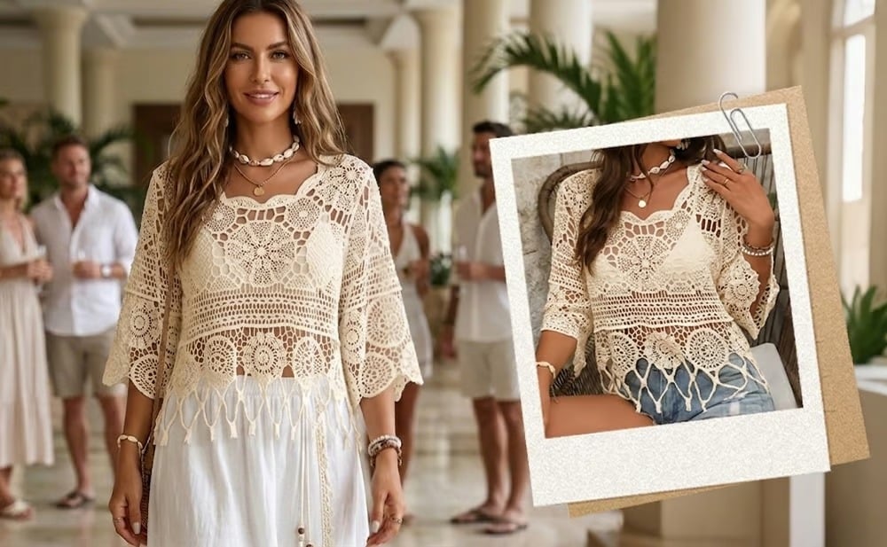 LaceAura – Crochet Hollow Out Tassel Cover Up for Beach Wear